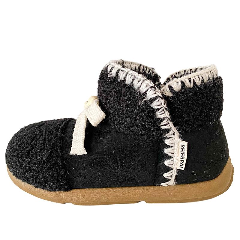 

B1908 латексная стелька пуховые кукольные туфли женские туфли замшевые зимние сапоги 2024 новые зимние хлопковые туфли белые туфли 35 чёрный