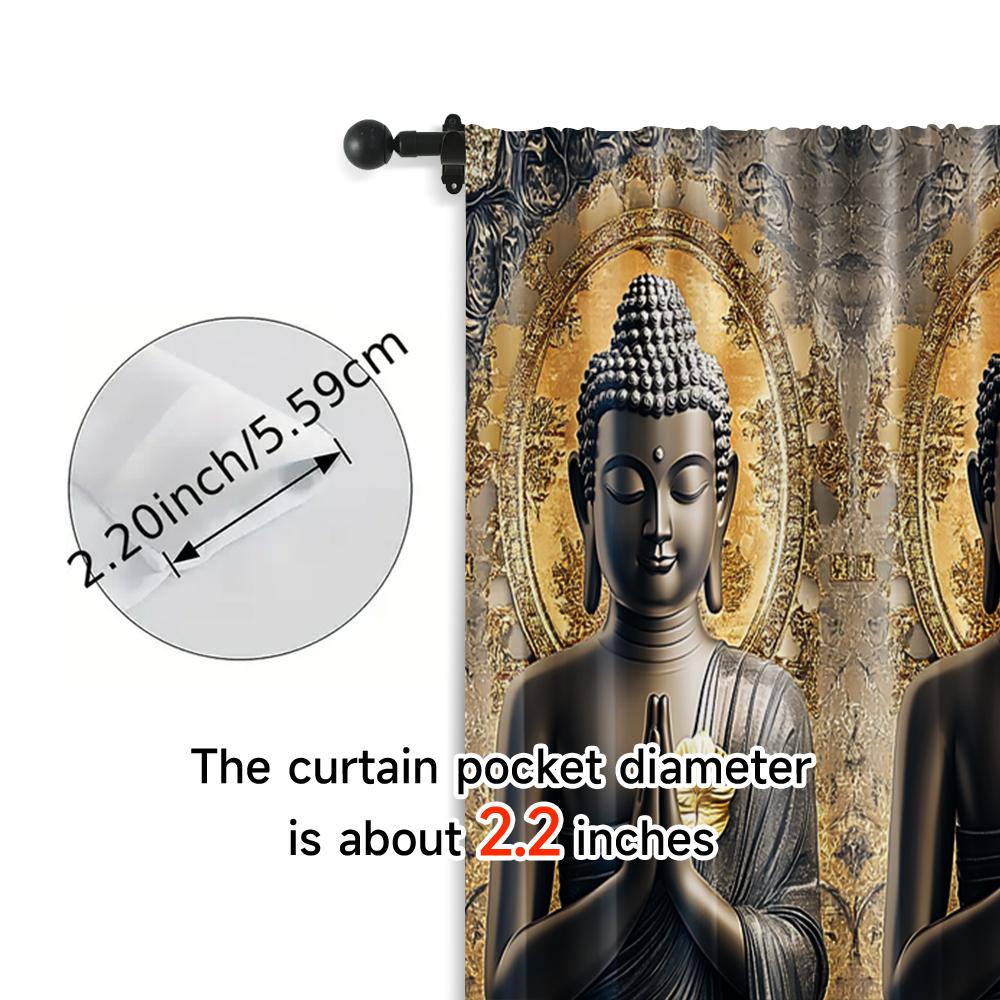 2Pc Buddha Printed Curtains Polyester Classic Style For Home Decor Window Treatment For Bedroom Office Kitchen Living Room And