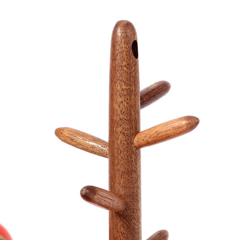 Entryway Key Holder Stand with a Warm Brown Wood Look, 5 Separate Arms, and a Catchall Tray for Frequently Used Personal Accessories
