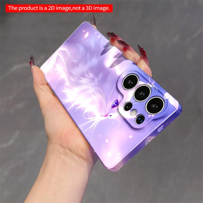 2DFlat Samsung phone case Purple-Eyed White Cat Amid Butterflies Applicable to Galaxy S22 S23 S24 S25ULTRA S26 A12 A13 A14 A15 A16