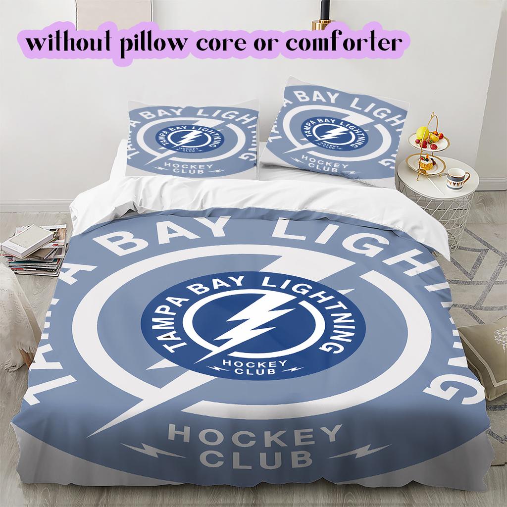 Ice Hockey Logo Pattern Bedding Quilt Set Quilt Cover Pillowcase Home Decoration Birthday Gift (1*duvet cover+ 2*pillowcase, without core)
