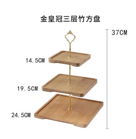 Natural Bamboo Tray Creative Double Layer Fruit Bread Plate Living Room Household Tableware Afternoon Tea Snack Cake Stand