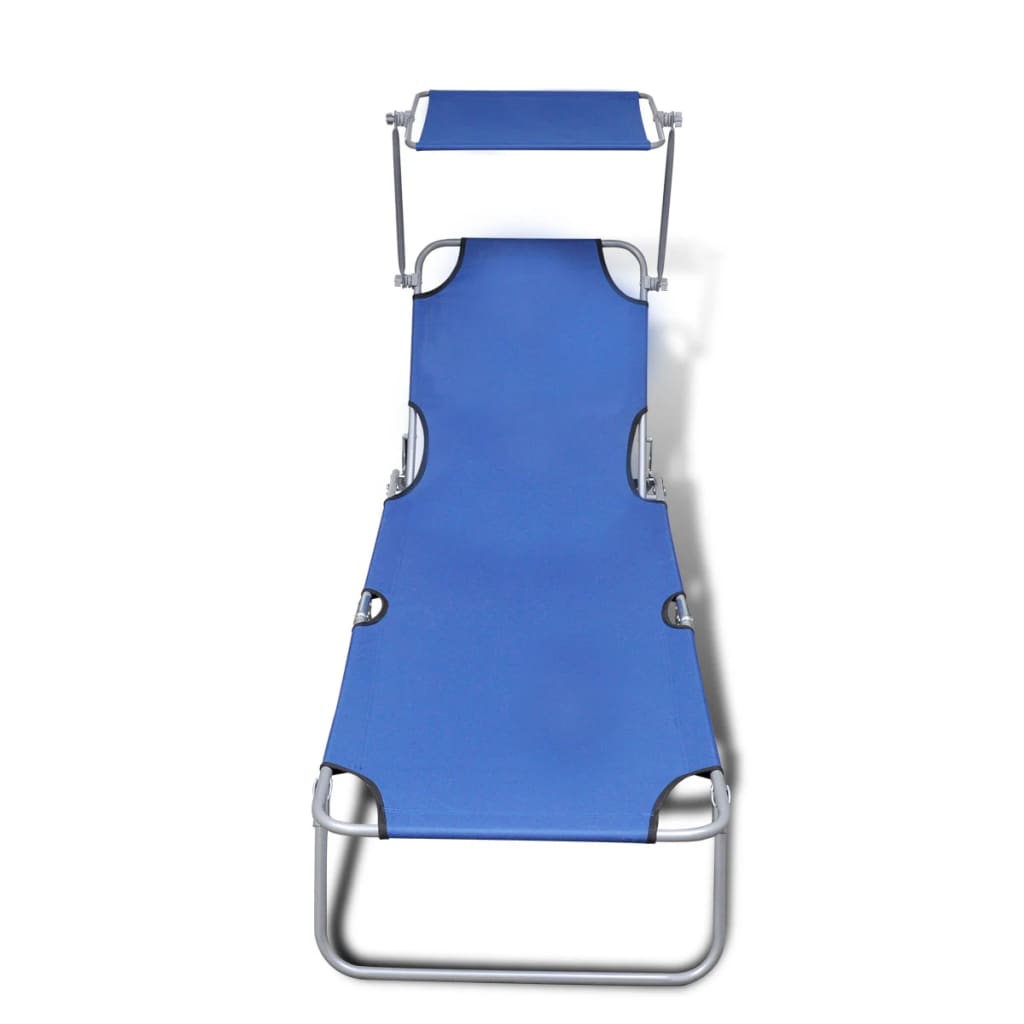 Folding Sun Lounger with Sun Canopy Steel and Fabric Blue