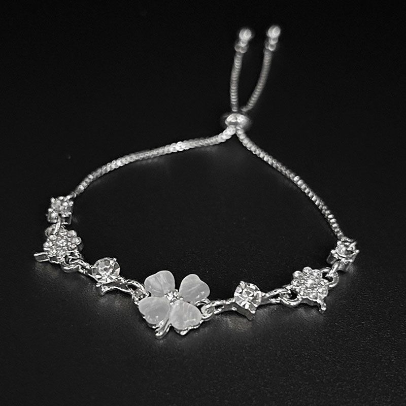 Women Fashion Electroplated Floral Clover Long Bracelet Japanese Korean Style