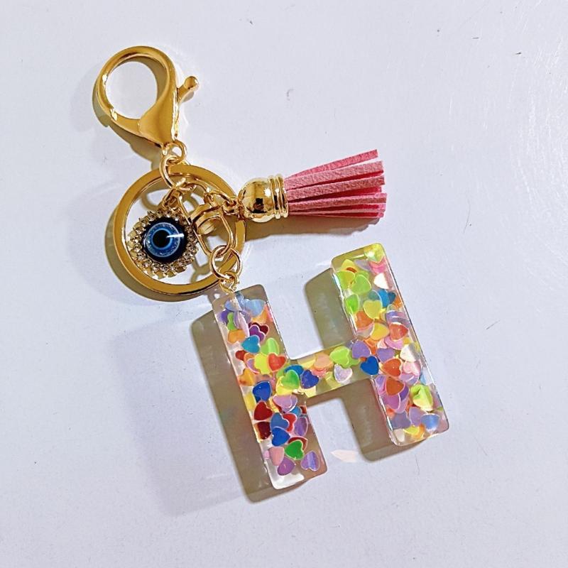 A-Z Bonbonfarben Pailletten Initialen Schlüsselanhänger Quaste Harz Autoschlüsselanhänger Anhänger Damen Mädchen Rucksack Charms Schmuck