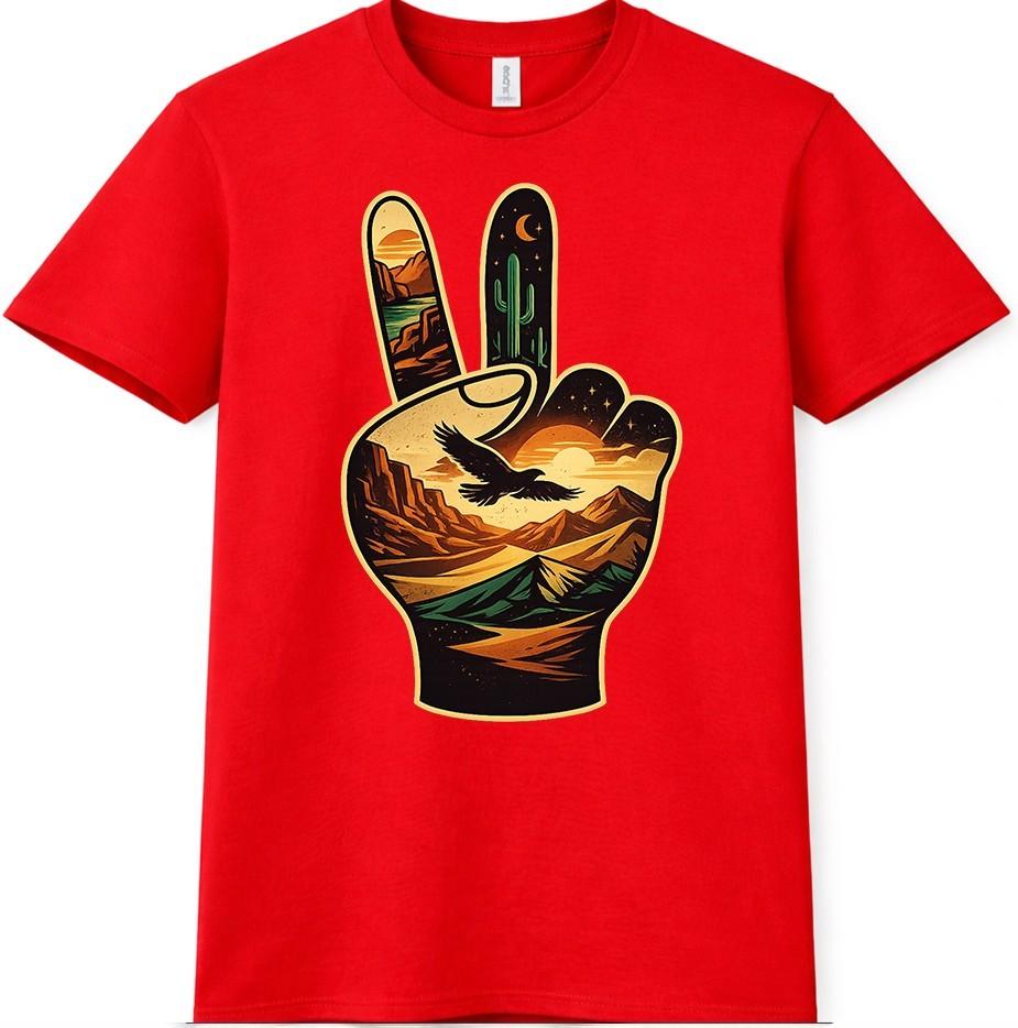 Peace Sign Sunset T Shirt Eagle Mountain Desert Graphic Tee Nature Art Top S