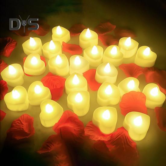 24 Stück LED-Teelichter, herzförmige, flammenlose, flackernde Kerzen, batteriebetriebene elektrische Teelichter für Valentinstag und Hochzeit