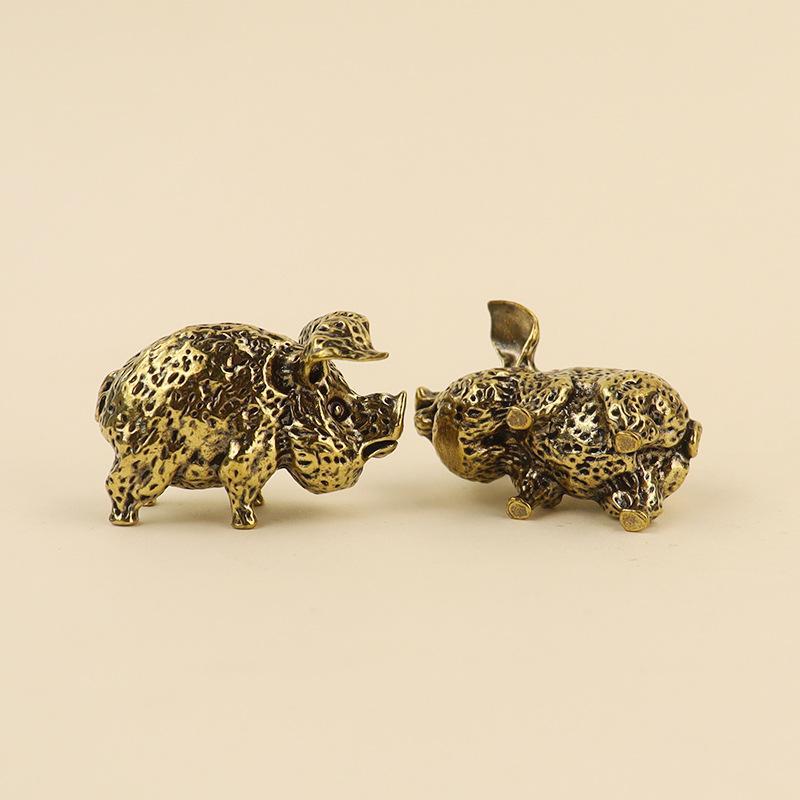 Handgefertigte Messing-Figur des chinesischen Tierkreiszeichens Schwein Retro Glücksbringer für Zuhause Perfekt als Geschenk zum Mondneujahrsfest Bürodekoration