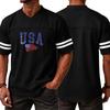 Men V Neck Casual Short Sleeve T Shirt with USA Flag Print Striped Sleeve Athletic Top for Sports and Daily Wear