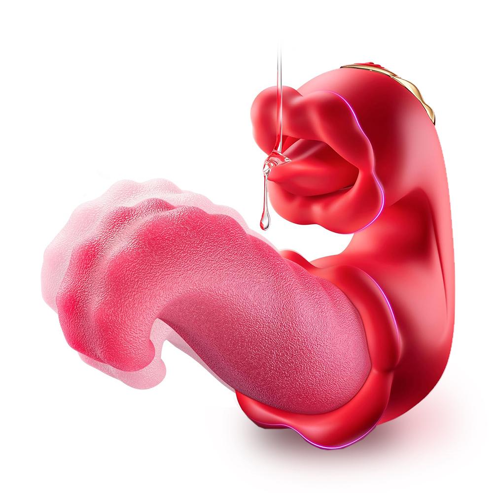 New 4 in 1 Women Tongue Swing Thrusting Dildo Vibrator Clitoris Nipple G-spot Pussy Stimulator Vagina Anal Masturbator Sex Toys for Couples Waterproof