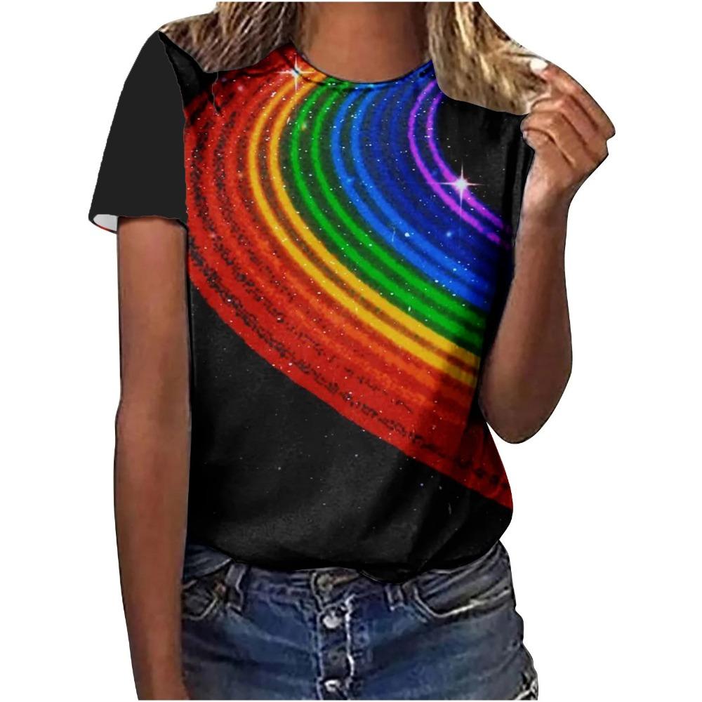 Sommer Neues Regenbogen 3D-Druck Damen Kurzarm Lässiges Rundhals-T-Shirt Y2K-Stil Harajuku Oberteil