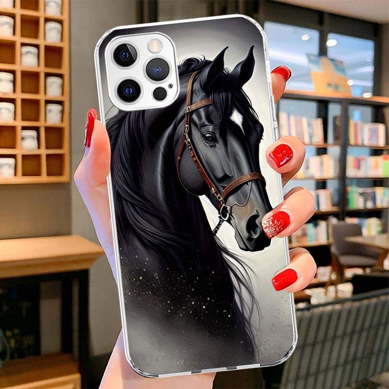 

Animal Black Horse Cover Phone Case For iPhone 16 17 Air 15 14 Pro Max 16E Phone Case 13 Mini 12 11 7 SE 8 Print Pattern Fit Cas iPhone 17 Pro