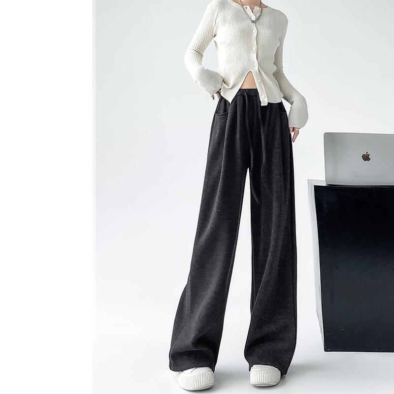 

Настоящие осенние и зимние новые брюки из клейкого риса женские с высокой талией свободные драпированные прямые повседневные брюки широкого кроя утолщенные и бархатные брюки XL серый/чёрный