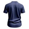 Men's Summer Loose Linen T-Shirt Solid Color American Style Henley Neck Short Sleeve Shirt Breathable Casual Beach Tops Men European  American Fashion