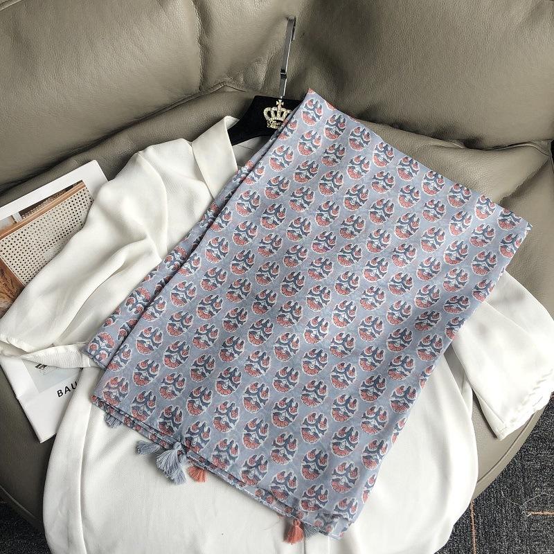 New Luxury Brand Lovely Floral Tassel Cotton Viscose Shawl Scarf Lady High Quality Soft Wrap Pashmina Stole Bufanda Muslim Hijab