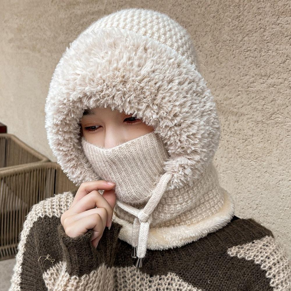 Multi functional Knitted Beanies Hat Plush Mask Neck Cover Set Simple Balaclavas Hat  Winter