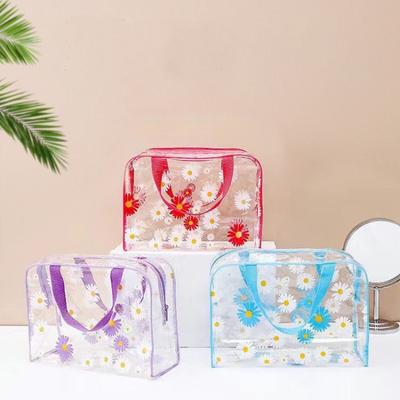 1 peça Bolsa de higiene pessoal de viagem transparente com padrão floral, bolsa de higiene pessoal em PVC, bolsa cosmética de armazenamento à prova d'água com zíper, alça de cinto, bolsa de viagem