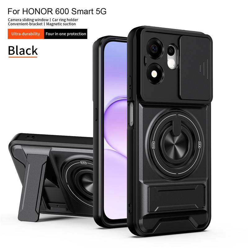 For Honor 600 Smart 5G Case Armor Slide Lens Protector Phone Cover For Honor 600Smart 5G Car Magnetic Holder Ring Stand Funda