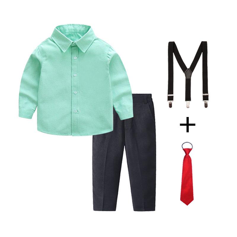 Boys' White and Blue Long-Sleeved Shirt & Black Long Pants Set Performance Costume