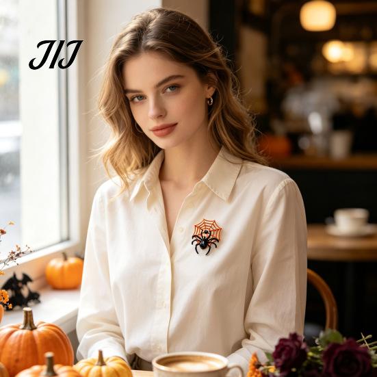Horror Theme Jewelry Halloween Spider Web Brooch, Rhinestone Badge Accessories, Holiday Lapel Scarves Decorative Pins Pin for Jackets Sweaters