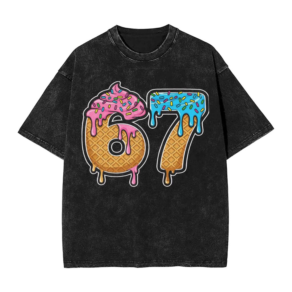 Sweet Number 67 Ice Cream Tshirt Summer Y2k Retro T Shirts Cotton Hippie Tshirt For Man Shortsleeve Printed Tees