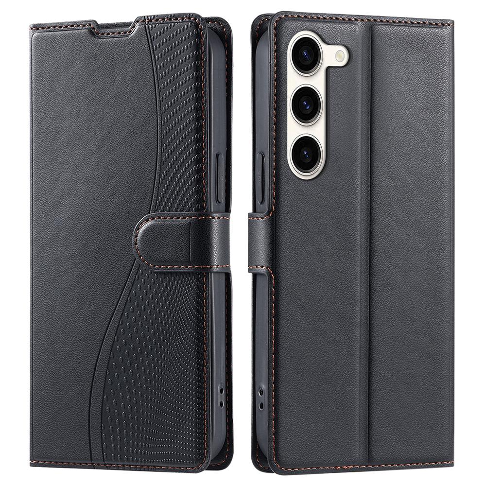 For Samsung Galaxy S23 Case Dots Imprinted PU Leather Flip Phone Cover with Card Slot, Strap
