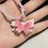 Fashion Resin Beaded Choker Sweet Butterfly Pendant Necklace Simple Collar Necklace Elegant Clavicle Chain Jewelry