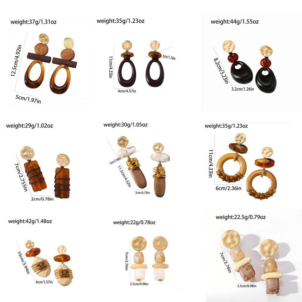 Versatile High-end Geometric Handmade Retro Faux Wood Stud Earrings for Women