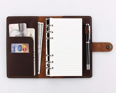 CEETOL Genuine Leather Planner, Handcrafted by Artisans, A6 Size, 6-Hole, with Pen Holder, Genuine Leather Business Notebook, Schedule Book