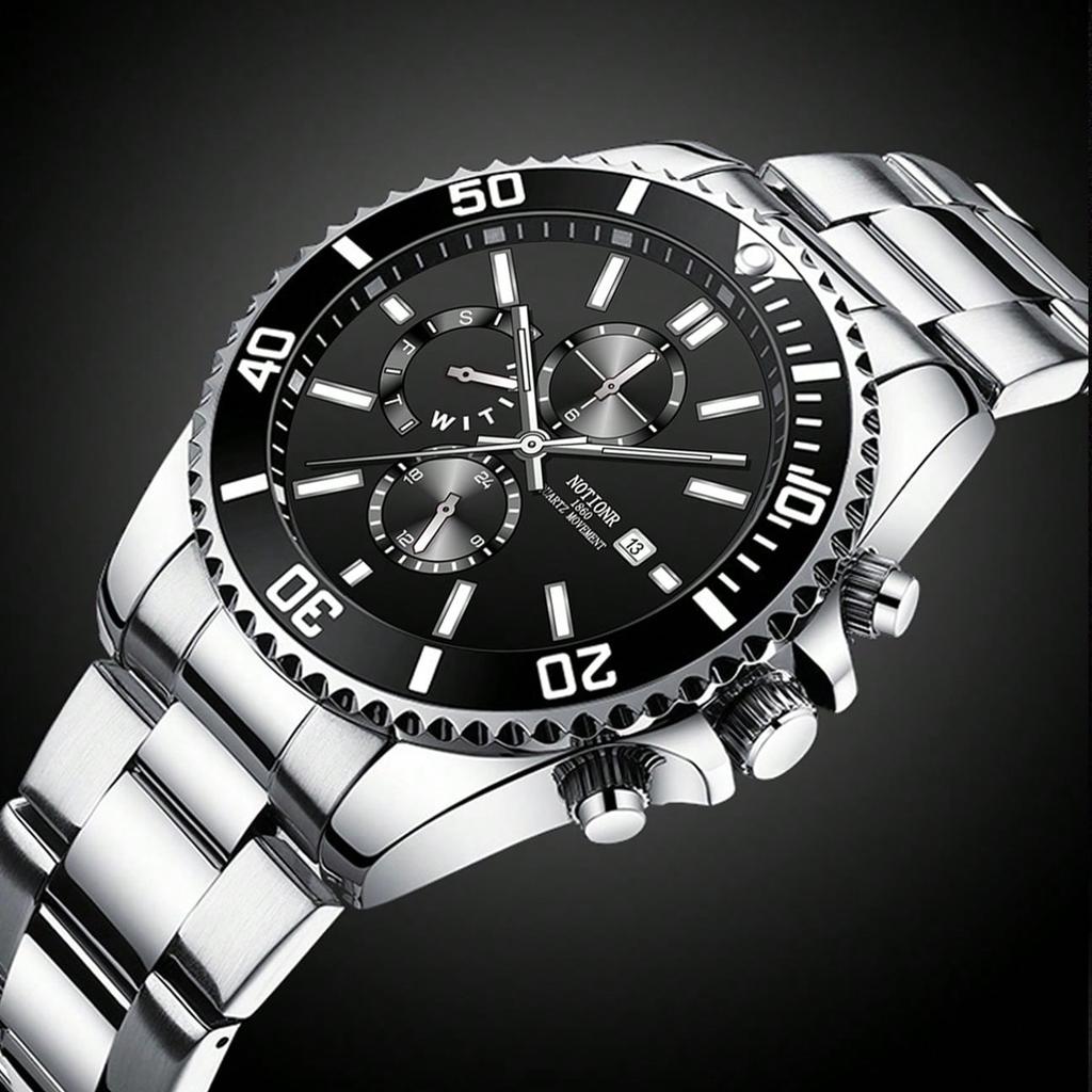 Luxury Men's Business Watches Men Silver Quartz Watch Male Luminous Clock