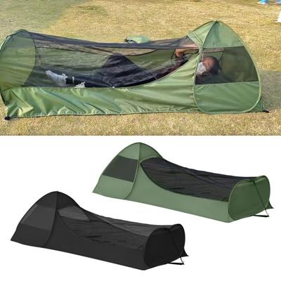 Tienda Pop-up para una persona con soporte para teléfono Malla para mosquitos transpirable Tienda portátil ligera Fácil montaje Camping al aire libre Senderismo Saco de dormir Cama