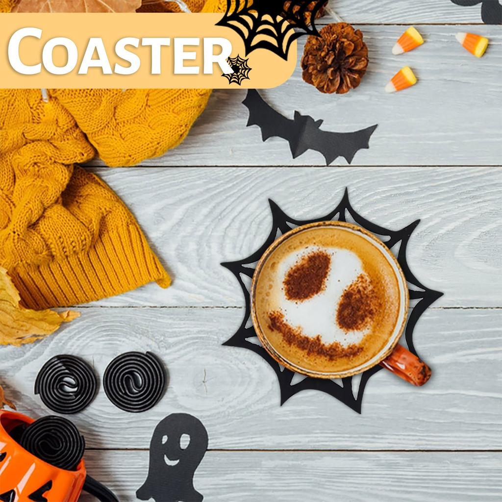 Halloween Spider Pumpkins Coasterss Felts Insulation Non-slip Mat Holiday Party Desktop Decoration Spider Webs Coasterss