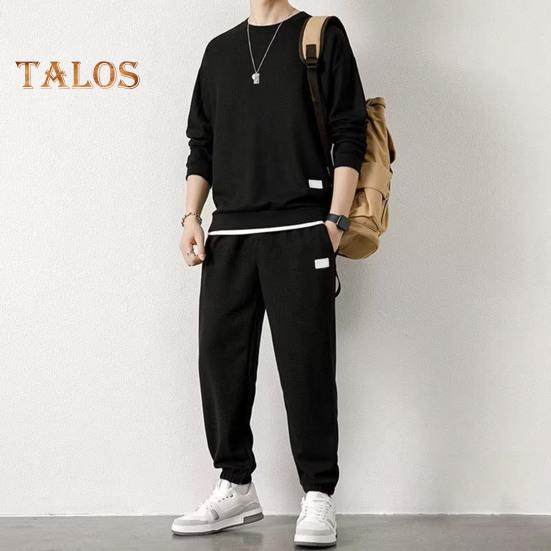 2Pcs/Set Fake Two Pieces Sport Suit Round Crew Long Sleeve Pullover Tops Elastic Waist Long Trousers Set Daily Wear