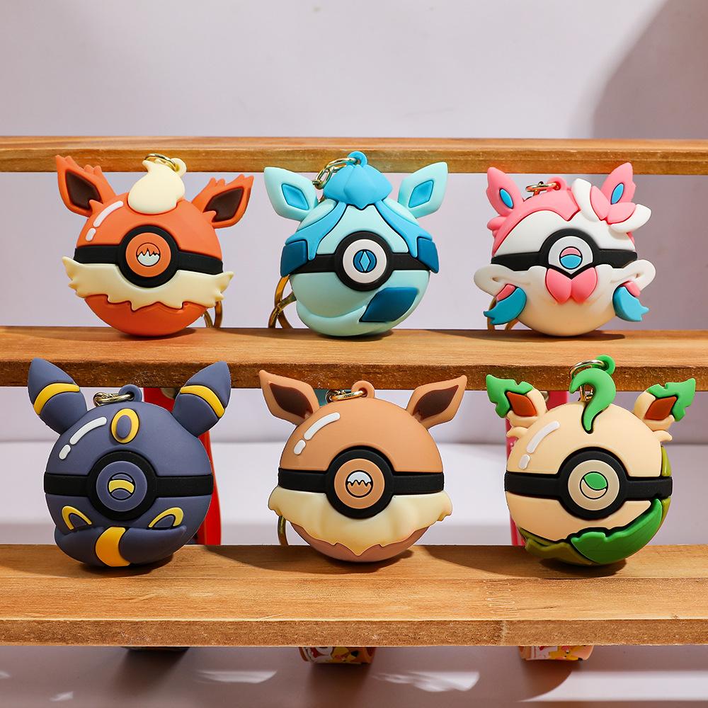 Keychains Cute Cartoon PVC Keyring Pikachu Eevee Charizard Anime Bag Pendant Kids Toys Gift