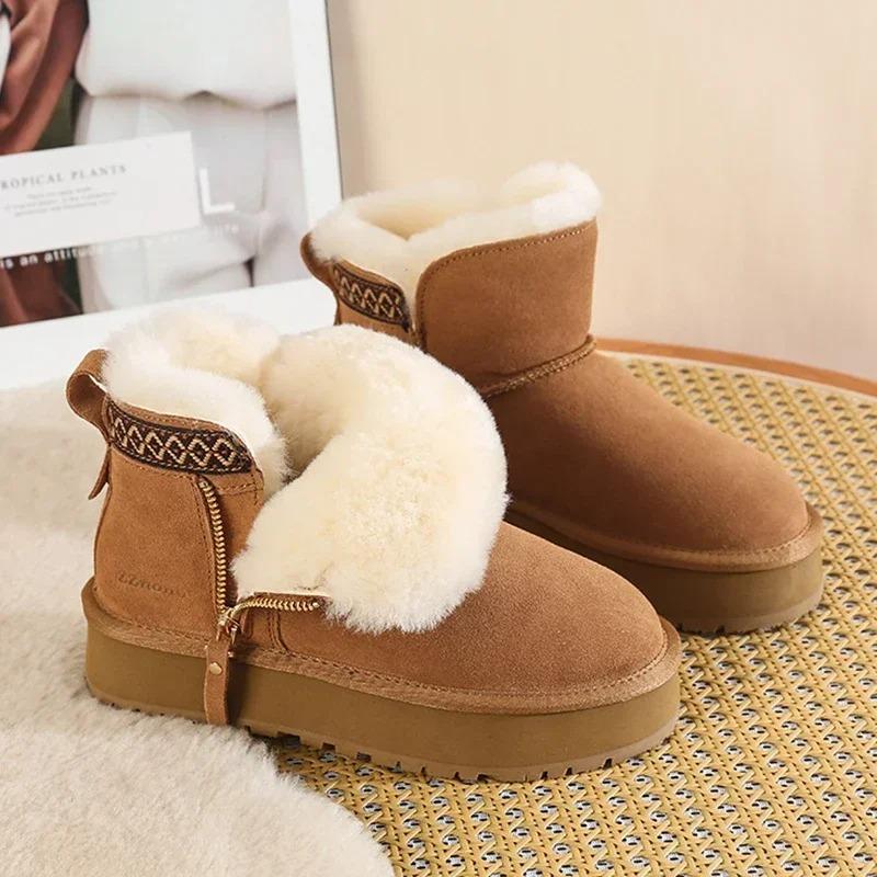 Fashion Plus Size Women's Shoes Platform Snow Boots Winter Ethnic Style Plus Fleece Fur Integrated Northeast Thickened Cotton Shoes