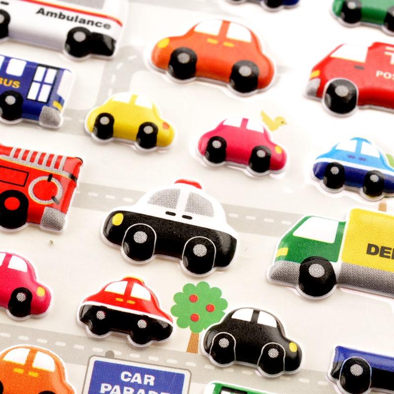 1pcs 3D Relief Stickers for Baby Boys Girls Cartoon Transportation Vehicles Kindergarten Reward Stickers DIY Adhesive Materials
