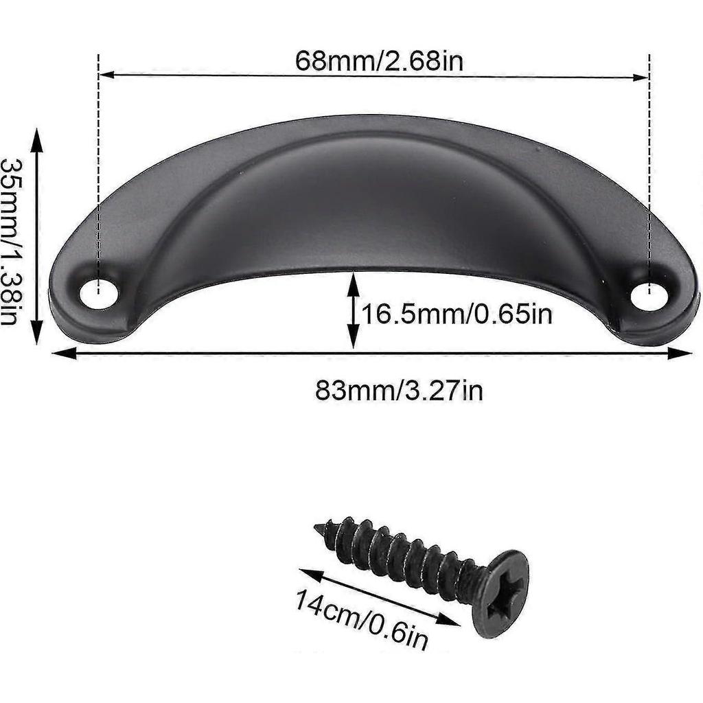 12 Pack Seashell Shaped Iron Handles For Kitchen Cupboard Door, Drawer Pulls (black Cup Pulls) - PJ