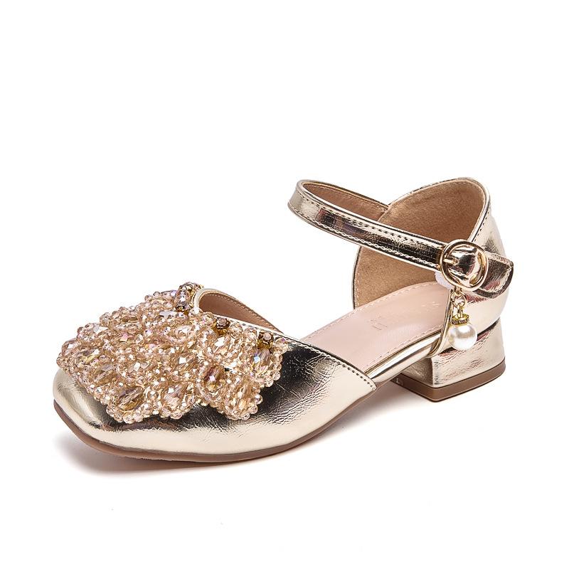 

2025 new girls high-heeled princess shoes spring and autumn children s leather shoes with dress performance girls square head hollow single shoes 25 (shoe inner length 16.7CM) золотий