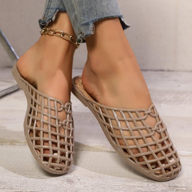 Damen Jelly Ballerinas Mesh Ballerinas Geschlossene Zehenpartie Strand Jelly Schuhe Leichtgewichtige Lässige Flache Sandalen Atmungsaktiv für Sommerstrand