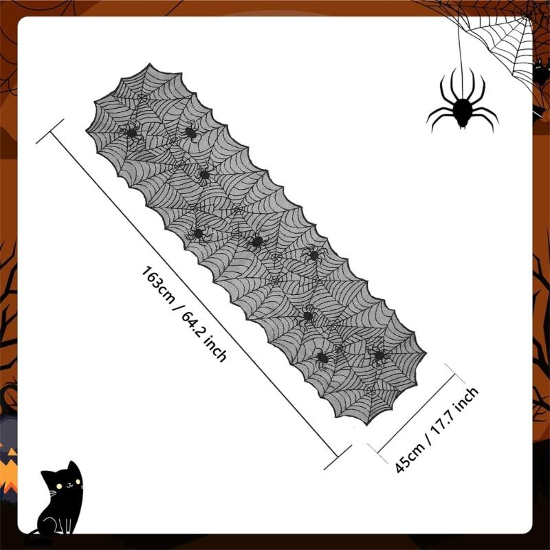 Spooky Halloween Party Decoration Black Lace Spiderweb Table Runner for Festival Atmospheres Tablecloth Decors