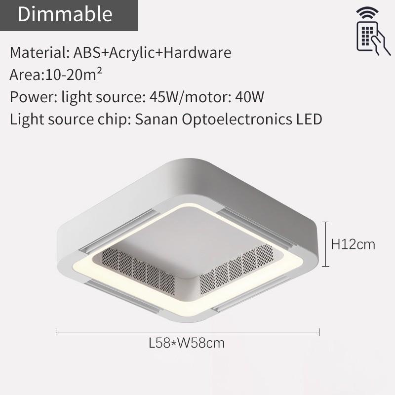 Modern Bladeless App Ceiling Fan Lamp Foyer Bedroom Remote Control Square Ventilator Electric Fan Household LED Lighting Fan