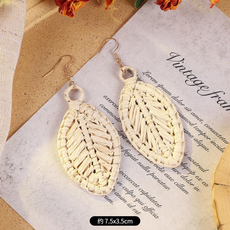 Vintage vacation style grass vine woven earrings Bohemian seaside niche exaggerated stud earrings women's earrings