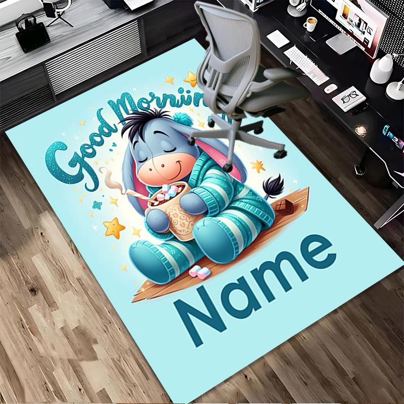 Custom Name Winnie Pooh Party Living Room Non-Slip Area Rug Soft Carpet for Bedroom Kids Playroom Sofa Office Home Decor Doormat