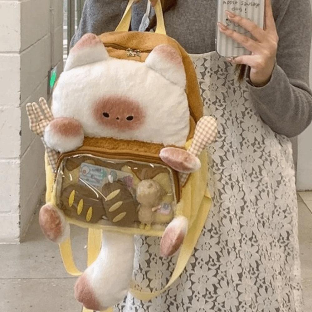 Kawaii Cat Plush Backpack Cute Student School Bag Fashion Bread Cat Itabag Casual Use
