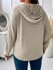 2025 Autumn/Winter V-Neck Plus Size Women's Hooded Ribbed Long Sleeve T-Shirt