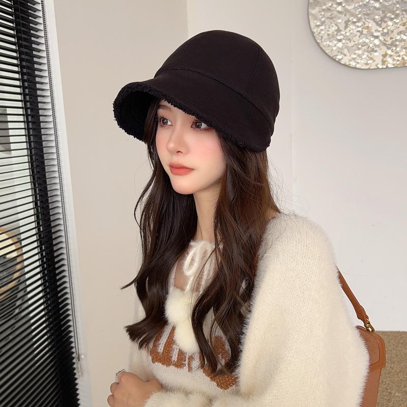 Hat Winter Women'S Warm Fleece Bucket Hat Double-Sided Can Wear Equestrian Hat Casual Versatile Cap