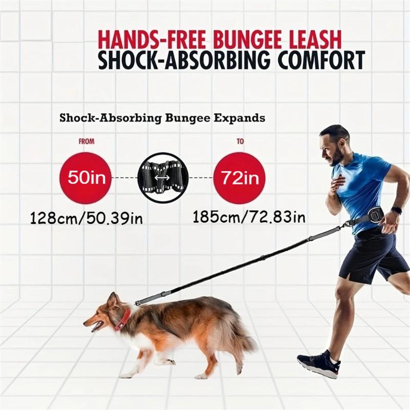 Hands Free Dog Leash Dog Waist Leash With Lumbar Support Belt Multifunctional Extendable Dog Leash Reflective Bungee Leash Black