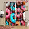 2D Flat Printing 2pcs Scene Curtains Donuts Colorful Sweet Frosting Digital Printed Polyester Drapes Festive Curtains Use for