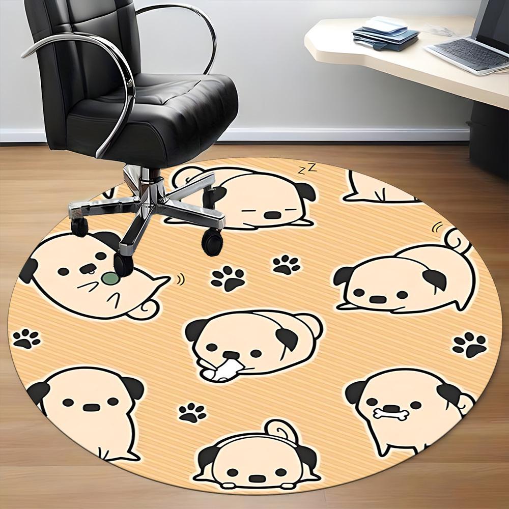 1PCPug Pattern Office Round Area Rug,  Mat Suitable For Office, Under Office Chairs Bedroom Living Room Home Decor, Room Deco