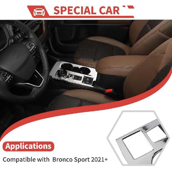 Center Console Gear Shift Cover Cup Holder Trim Compatible with Ford Bronco Sport 2021 2022 2023 Interior Accessories,Chrome